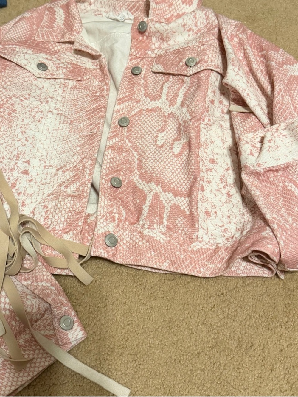 Peach Love California Pink Snake-Print Denim Jacket